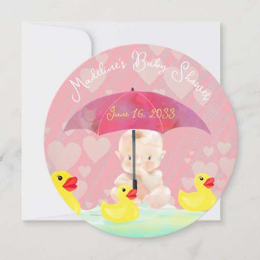 Whimsical Pink Vintag Umbrella Round Baby Dusche Einladung (Vorderseite)