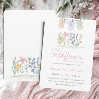 Whimsical Pink Watercolor Wildflower Baby Shower  Einladung