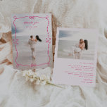 Whimsical Pink Wedding Foto Dankeskarte<br><div class="desc">Whimsical Pink Illustrierte Rahmen,  2 Foto Hochzeit danke Ihnen Karte. Funktionen,  handgezeichneter Rahmen mit Bögen und Herzelementen,  Textzeilen für Ihre Namen und personalisierte Nachricht auf hellrosa Farbhintergrund. Schriftart und illustrierte Rahmenfarbe können individuell angepasst werden.</div>