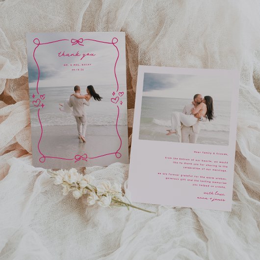 Whimsical Pink Wedding Foto Dankeskarte