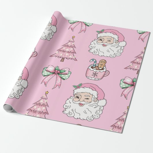 Whimsical Pink Weihnachtsmuster mit dem Weihnachts Geschenkpapier (Ungerollt)
