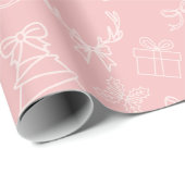 Whimsical Pink Weihnachtsmuster Wrapping Paper Geschenkpapier (Rolleneckpunkt)