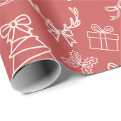 Whimsical Pink Weihnachtsmuster Wrapping Paper Geschenkpapier (Rolleneckpunkt)