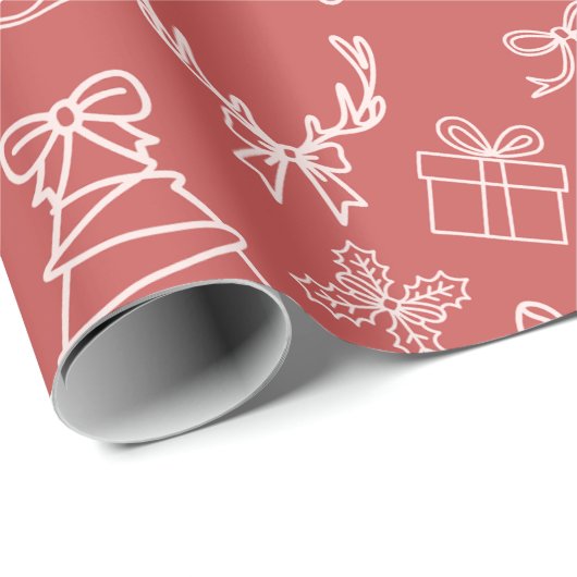 Whimsical Pink Weihnachtsmuster Wrapping Paper Geschenkpapier (Rolleneckpunkt)