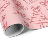 Whimsical Pink Weihnachtsmuster Wrapping Paper Geschenkpapier (Rolleneckpunkt)