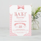 Whimsical Pink White Bow Krawatte Baby Girl Baby D Einladung (Stehend Vorderseite)