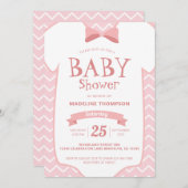 Whimsical Pink White Bow Krawatte Baby Girl Baby D Einladung (Vorne/Hinten)