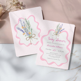 Whimsical Pink Wildflower Floral Baby Shower Einladung