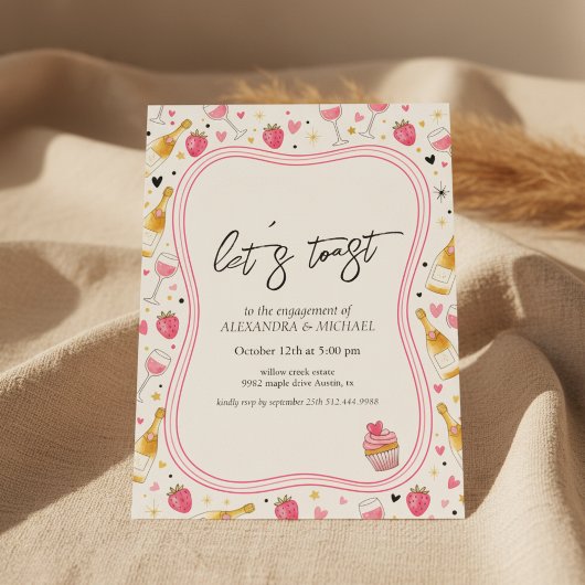 Whimsical Pink Wine Engagement Invitation Einladung