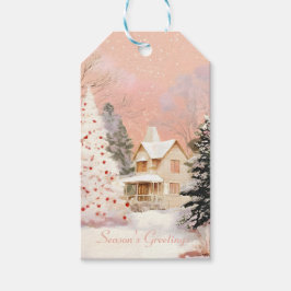 Whimsical Pink Winter Cottage Christmas Geschenkanhänger