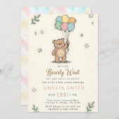 Whimsical Pink Yellow Teddy bear baby shower Einladung (Vorne/Hinten)