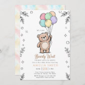 Whimsical Pink Yellow Teddy bear baby shower Einladung (Vorne/Hinten)