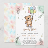 Whimsical Pink Yellow Teddy bear baby shower Einladung (Vorne/Hinten)