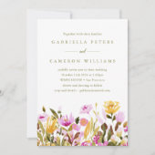 Whimsical Pink Yellow Watercolor Floral Wedding Einladung (Vorderseite)