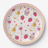 Whimsical Pinke Erdbeere Pappteller (Vorderseite)