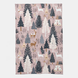 Whimsical Pinke Winterlandschaft (3) Geschirrtuch
