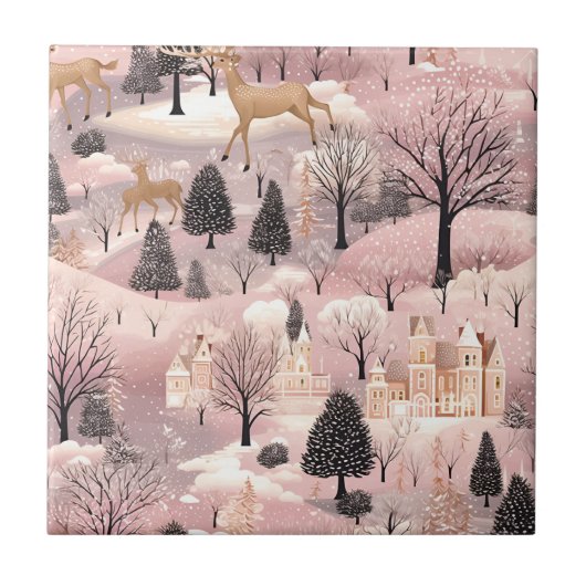 Whimsical Pinke Winterlandschaft (4) Fliese (Vorderseite)