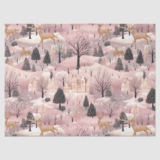 Whimsical Pinke Winterlandschaft (4) Seidenpapier (Vorderseite)