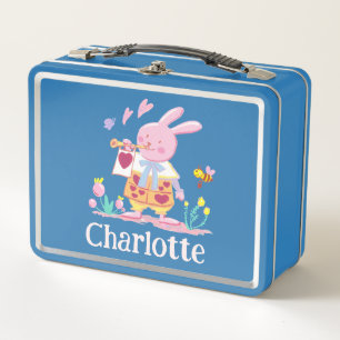 Whimsical Pinkes Hasen-Kinder-Garten Metall Brotdose