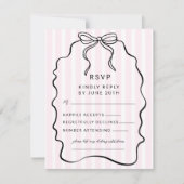 Whimsical Pinstripe Bow Wedding RSVP Karte (Vorderseite)