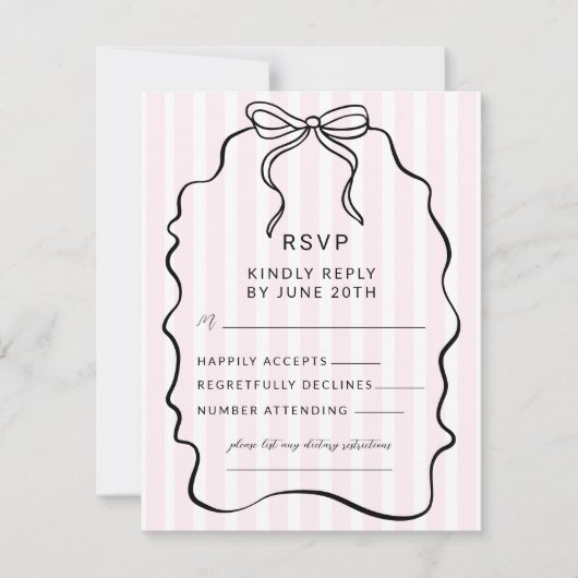 Whimsical Pinstripe Bow Wedding RSVP Karte (Vorderseite)