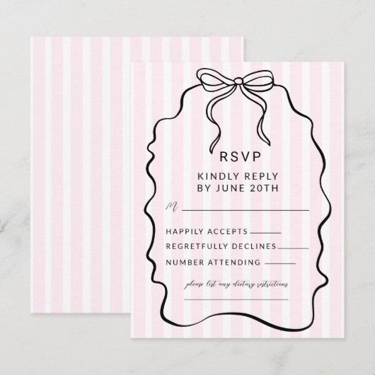 Whimsical Pinstripe Bow Wedding RSVP Karte (Vorne/Hinten)