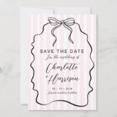 Whimsical Pinstripe Bow Wedding speichern das Datu Einladung (Vorderseite)