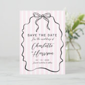 Whimsical Pinstripe Bow Wedding speichern das Datu Einladung (Stehend Vorderseite)