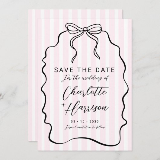 Whimsical Pinstripe Bow Wedding speichern das Datu Einladung (Vorne/Hinten)