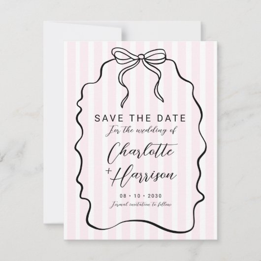 Whimsical Pinstripe Bow Wedding speichern das Datu Save The Date (Vorderseite)