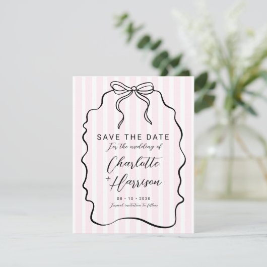 Whimsical Pinstripe Bow Wedding speichern das Datu Save The Date (Stehend Vorderseite)