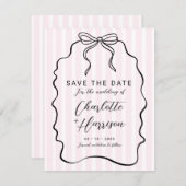 Whimsical Pinstripe Bow Wedding speichern das Datu Save The Date (Vorne/Hinten)