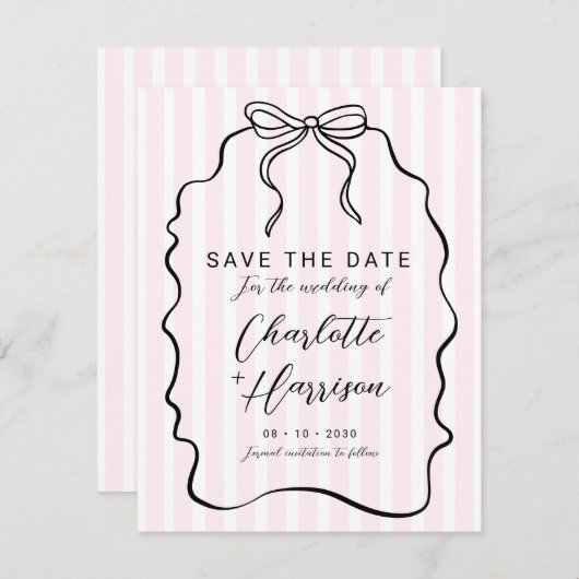 Whimsical Pinstripe Bow Wedding speichern das Datu Save The Date (Vorne/Hinten)