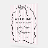 Whimsical Pinstripe Bow Wedding Willkommen Acrylschild (Winkel)