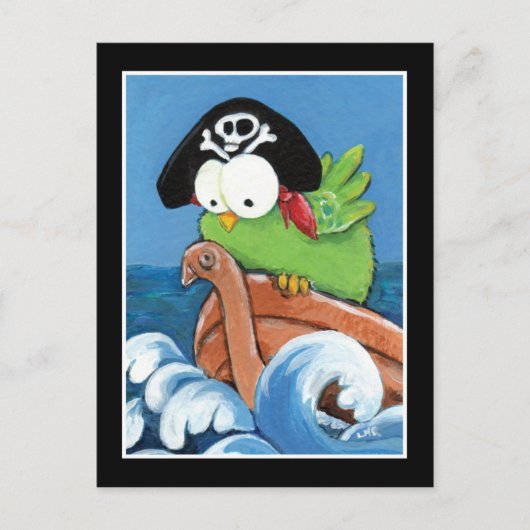 Whimsical Pirate Bird in einem Holzboot Postkarte (Vorderseite)