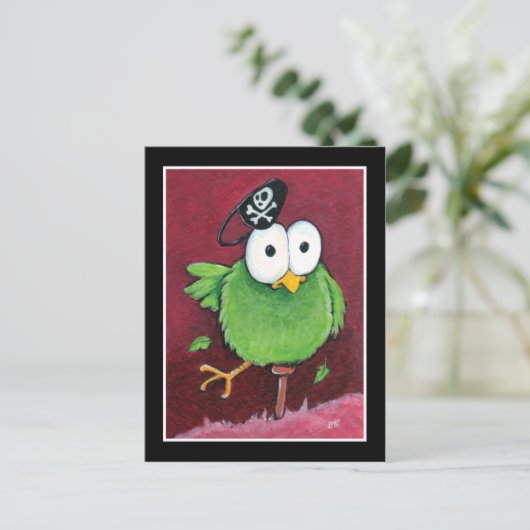 Whimsical Pirate Bird with Wooden Leg Postcard Postkarte (Stehend Vorderseite)