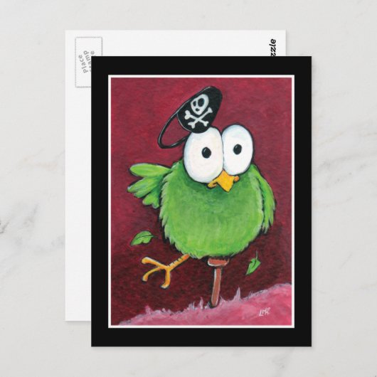 Whimsical Pirate Bird with Wooden Leg Postcard Postkarte (Vorne/Hinten)