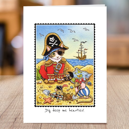 Whimsical Pirate Cat Mäuse Faltkarte Karte