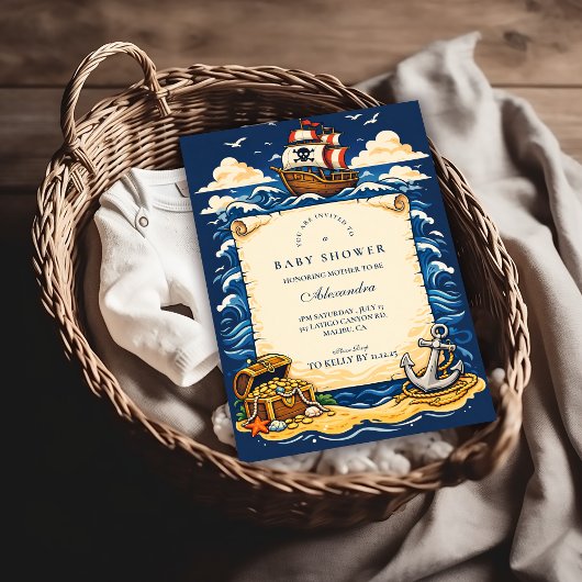 Whimsical Pirate Ship Adventure Baby Shower Einladung