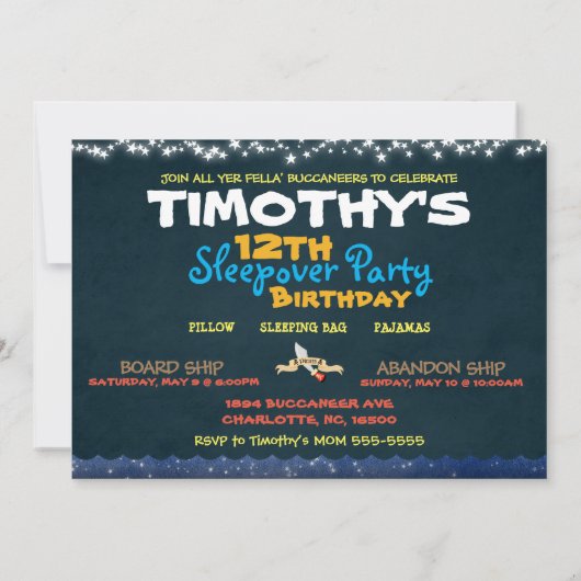 Whimsical Pirate Sleep Over Birthday Party Einladu Einladung (Rückseite)