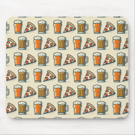 Whimsical Pizza and Beer Pattern Mousepad