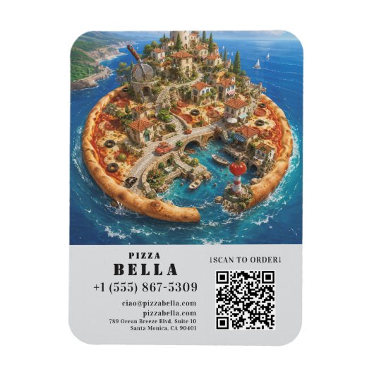 Whimsical Pizza Art Restaurant Flyer with QR Code Magnet (Vertikal)