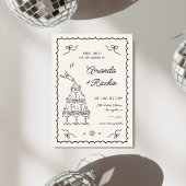 Whimsical Playful Champagner Tower Doodle Wedding Einladung
