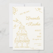 Whimsical Playful Champagner Tower Doodle Wedding Save The Date (Vorderseite)