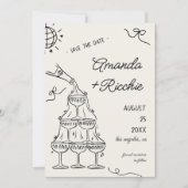 Whimsical Playful Champagner Tower Doodle Wedding Save The Date (Vorderseite)