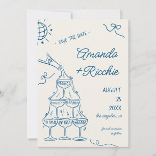 Whimsical Playful Champagner Tower Doodle Wedding Save The Date