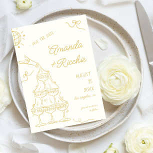 Whimsical Playful Champagner-Turm-Doodle-Hochzeit Save The Date