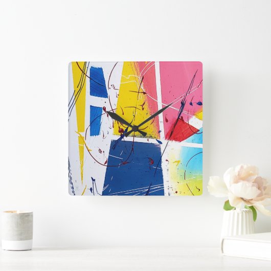 Whimsical Playful Clock Quadratische Wanduhr (Zuhause)