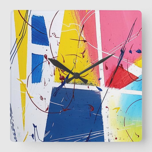 Whimsical Playful Clock Quadratische Wanduhr (Vorderseite)