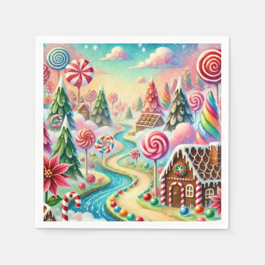 Whimsical Poinsettia Candyland Découpage Napkins Serviette (Vorderseite)